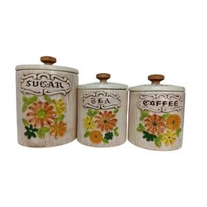 VTG Treasure Craft Floral Cannister Set Made in the U.S.A. Coffee Tea Sugar